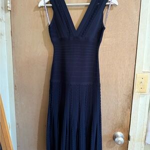 Herve Leger Midnight Blue Bandage Flare Dress NWT Designer midi Cocktail Evening